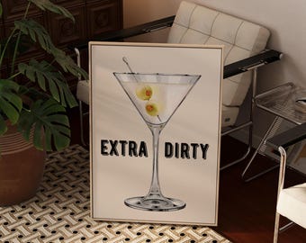 Affiche extra sale de martini | Rétro affiche drôle de cocktail | Décoration tendance pour chariot de bar | Jolie décoration d'appartement | Cadeau de dernière minute pour pendaison de crémaillère