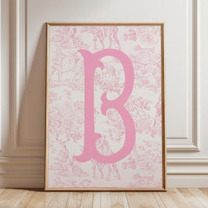 Custom Chinoiserie Initial Wall Art | Pink Monogram Toile De Jouy Poster | Bridgerton Inspired Coquette Decor | Personalized Wall Art
