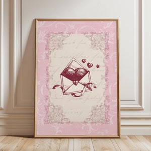 Kokette Valentinstag Wandkunst, romantischer Liebesbrief Druck, Vintage Rokoko Kunst für Bridgerton Brautparty, Teeparty, Valentinstag, Valentinstag