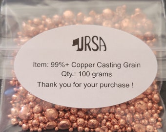 100 grams Copper Grain (Shot). 99.9% Pure. Excellent use for Base Metal or Alloying. (Free Domestic Shipping)