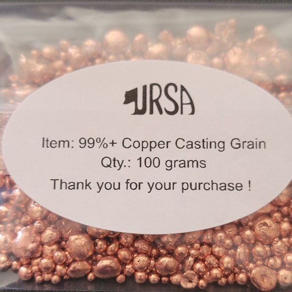 100 grams Copper Grain (Shot). 99.9% Pure. Excellent use for Base Metal or Alloying. (Free Domestic Shipping)