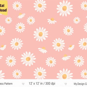 Daisy seamless repeat pattern pink for commercial use. Digital download
