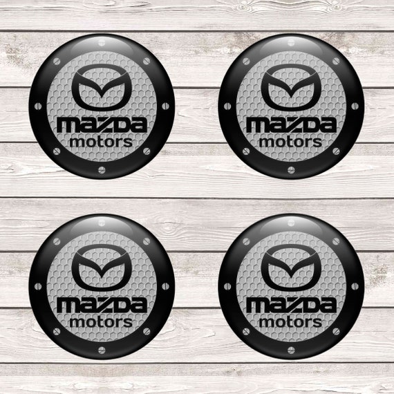 SET 4 X 40-120 Mm Top Quality Silicone Stickers Mazda Logo Domed