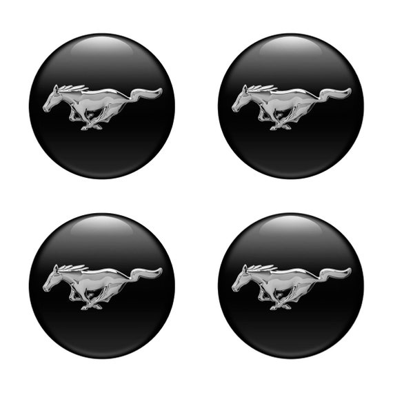 SET 4 All Sizes Print Surfacе Mustang Silicone Self Adhesive Stickers  Emblem Domed for Wheels Rim Center Hub Caps 