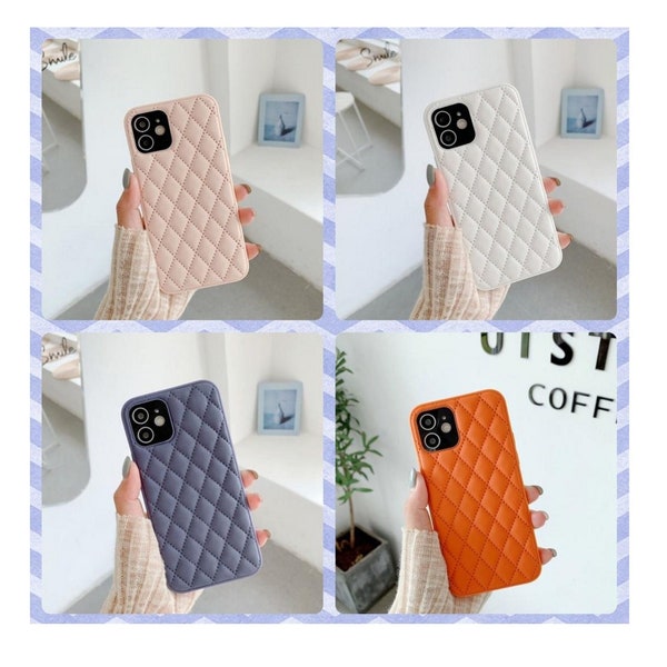 Stylish Girly leather diamond shape Phone case For iPhone 14 14 Pro 13 Pro Max 12 11 Pro Max Black Blue White Green Orange Pink Lavender