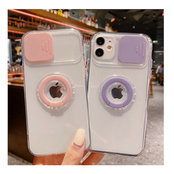 Ring Holder Case Cover Clear Gel Phone with & Lens Slide Protection For iPhone 13 13 Pro Max 13 Mini 12 12 Pro 12 Pro Max 11 11 Pro
