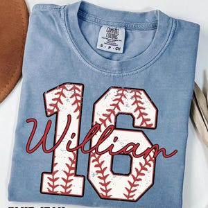 Custom Baseball Number Shirt, Comfort Colors® Baseball Tee, Personalized Baseball Player Shirt, Baseball Fan Gift, Game Day, Sports Mom tee