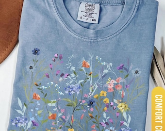 Vintage Pressed Flowers Shirt Comfort Colors®,  Boho Cottagecore Tshirt, Botanical Floral Tee Wildflowers Shirt, Gift For Gardener
