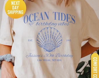 Tropical 30th Birthday Shirt, Comfort Colors® Cruise Bday Party Tee, Custom Thirtieth Birthday Gift, Coastal Beach Summer Birthday Shirt