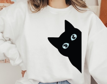 Black Cat Sweatshirt, Cat Lover Hoodie, Cat Lover Long