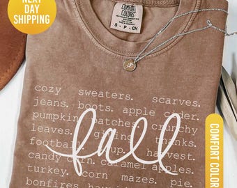 Comfort Colors® Cozy Fall T-Shirt, Autumn Season Favorite Word Tee, Fall Season T-Shirt, Autumn Cozy Shirt, Cute Cozy Season T-Shirt