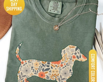 Comfort Colors® Floral Dachshund Shirt, Wiener Dog Tshirt, Gift for Dachshund Mom Shirt, Dachshund Mama Gift, Weenie Dog Owner Shirt