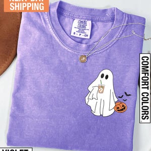 Comfort Colors® Сute Ghost Coffee Shirt, Сute Little Ghost Iced Coffee t-shirt, Boo Ghost Shirt, Halloween Coffee Lovers, Ghost Coffee Shirt