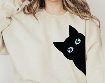 Black Cat Sweatshirt, Cat Lover Hoodie, Cat Lover Long Sleeve Gift, Cats Hiding Sweater, Gift For Cat Lover, Cat Lover Tee Shirt