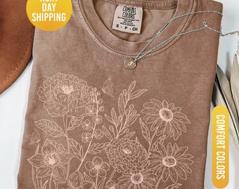 Comfort Colors® Vintage Pressed Flowers Shirt, Boho Cottagecore Shirt, Wildflowers Shirt Botanical Floral Tee Gift for Gardener Floral Shirt