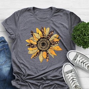 Leopard Sunflower Shirt, Sunflower Shirt, Leopard Print Shirt, Sunflower Mothers Day Gift Shirt, Womens Flowers Gift Shirt, Botanical Shirt