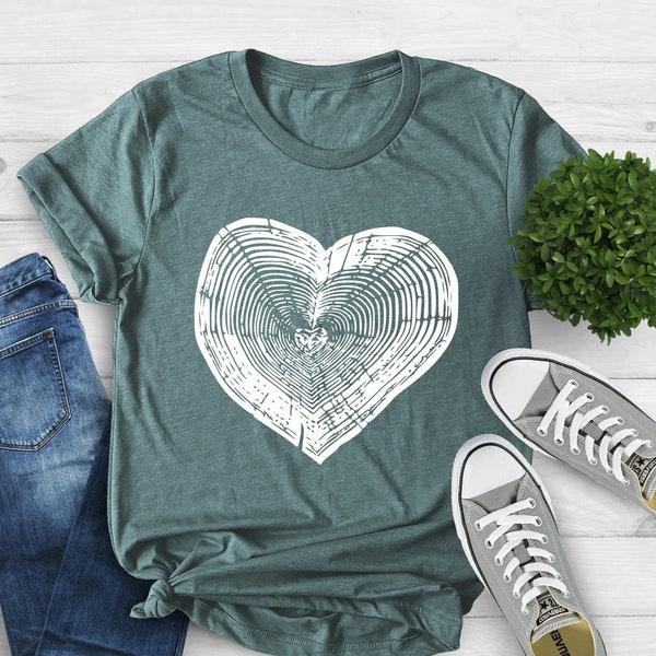 Tree Trunk Heart Shirt, Nature Life Shirt, Heart Wood Slice Shirt, Camping Shirt, Hiking Shirt, Gift For Mother, Campers Gift, Forest Shirt