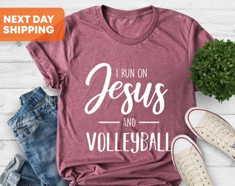 I Run On Jesus & Volleyball Shirt, Volleyball Shirt, Jesus T-Shirt, Christian Shirt, Coach Gift Shirt, Volleyball Coach Shirt, Faith Shirts