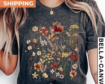 Wildflower T shirt, Mothers Day Gift, Vintage Cottagecore Shirt, Goblincore Shirt, Boho Wildflowers Shirt, Nature Shirt, Botanical Shirt