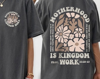 Comfort Colors® Motherhood Is Kingdom Work Shirt, Mother's Day Shirt, Christian Mom Shirt, Retro Christian Mom Shirt, Mother Gift, Mom Shirt