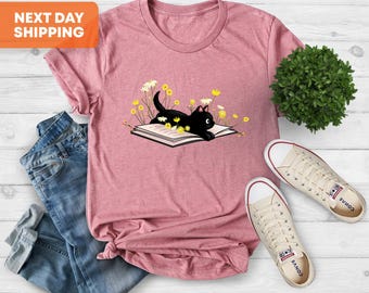 Cute Book Cat Shirt, Cat Shirt, Cute Reading Shirt, Books Shirt, Cute Cat Shirt, Reading Shirt, Book Lover, Cat Tshirt, Book Lover Gift