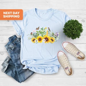 Hummingbird T-shirt, Mothers Day Gift, Gift for Her, Sunflower Tee, Sunflowers Hummers Tee, Springtime Flowers, Spring Birds, Flower Lover