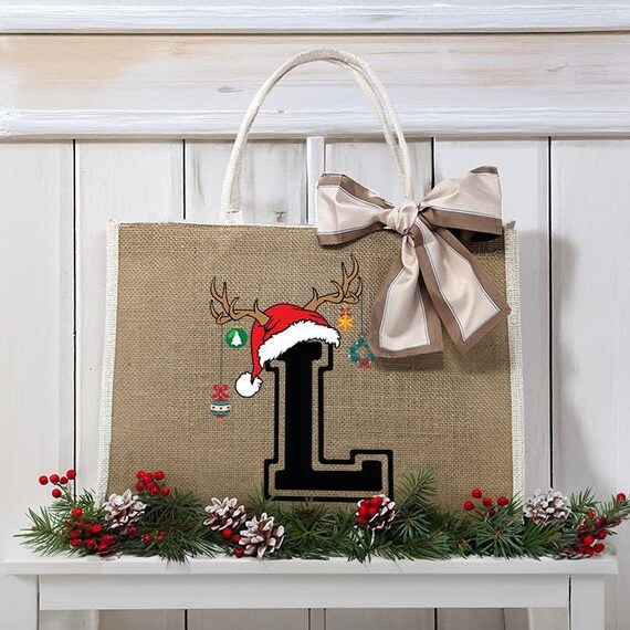 Personalized Christmas Monogram Canvas Gift Bags, Christmas Gift