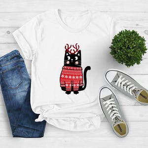 Cat With Christmas Jumper Shirt, Cute Kitty Tshirt, Christmas Shirt Gift, Happy Xmas Tee Shirt, Christmas Family Tee, Merry Christmas Gift
