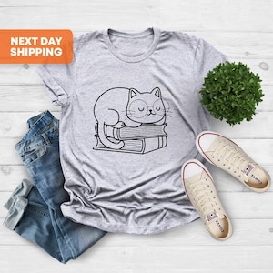 Cat and Books Shirt, Cat Shirt, Cute Reading Shirt, Books Shirt, Cute Cat Shirt, Reading Shirt, Book Lover Gift, Cat Lover Gift, Cat T-Shirt