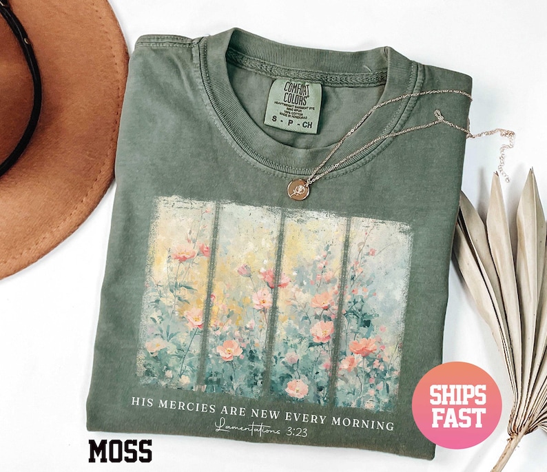 Comfort Colors® Christian Shirt His Mercies Are New Every Morning Bible Verse Shirt Religious Women Gift Floral Jesus Shirt,Faith Christian image 1