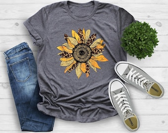 Leopard Sunflower Shirt, Sunflower Shirt, Leopard Print Shirt, Sunflower Mothers Day Gift Shirt, Womens Flowers Gift Shirt, Botanical Shirt