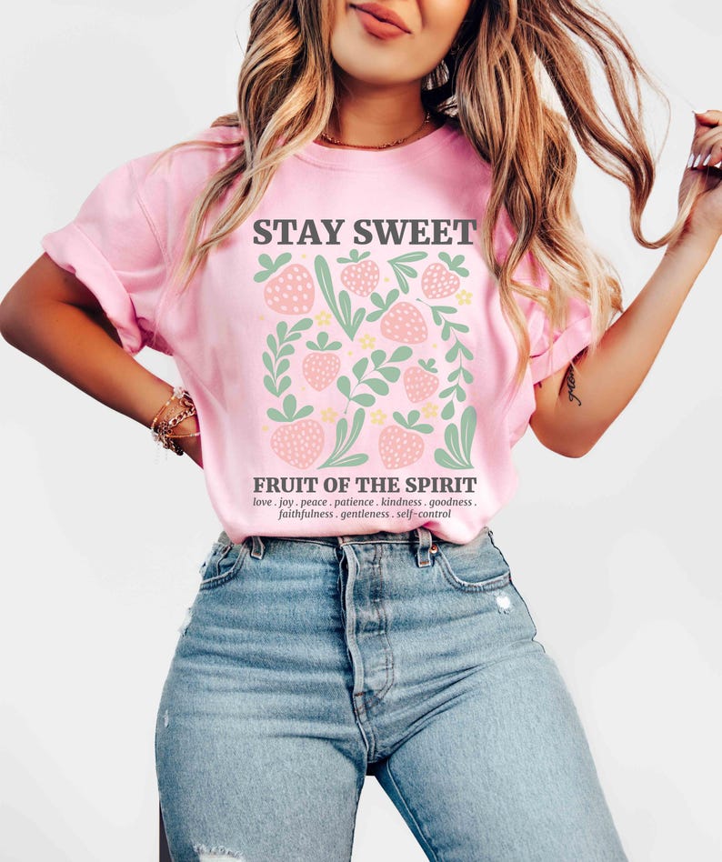 Boho Christian Strawberry Shirt, Fruits of the Spirit Bible Verse Shirt ...