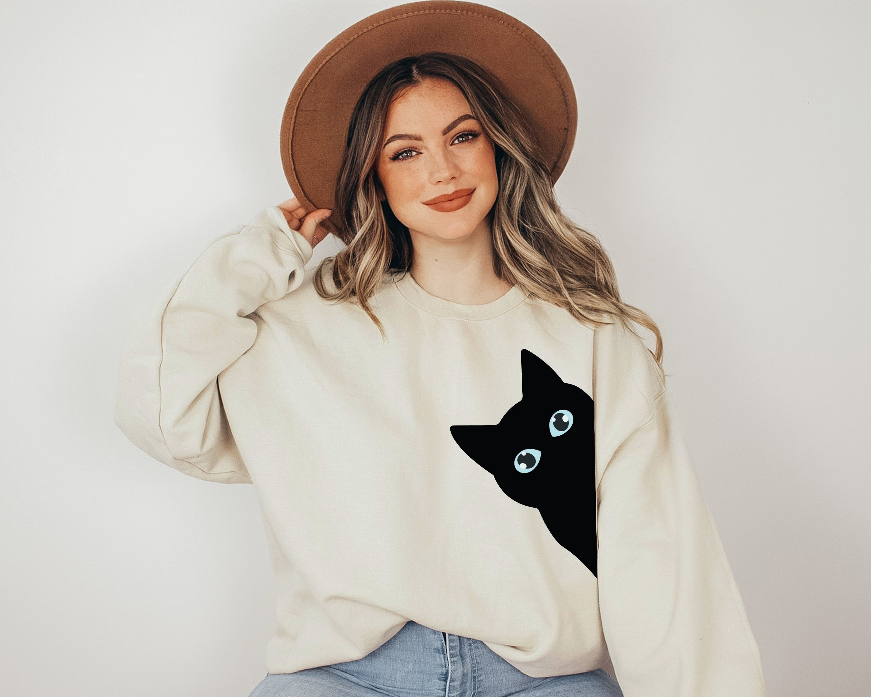 Black Cat Sweatshirt, Cat Lover Hoodie, Cat Lover Long