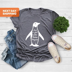 Pinguïn shirt, pinguïn cadeau shirt, just A Girl Who Loves Penguins Dierenshirt, dierentuin aquarium cadeau, pinguïnliefhebber, jeugdshirt, schattige pinguïns