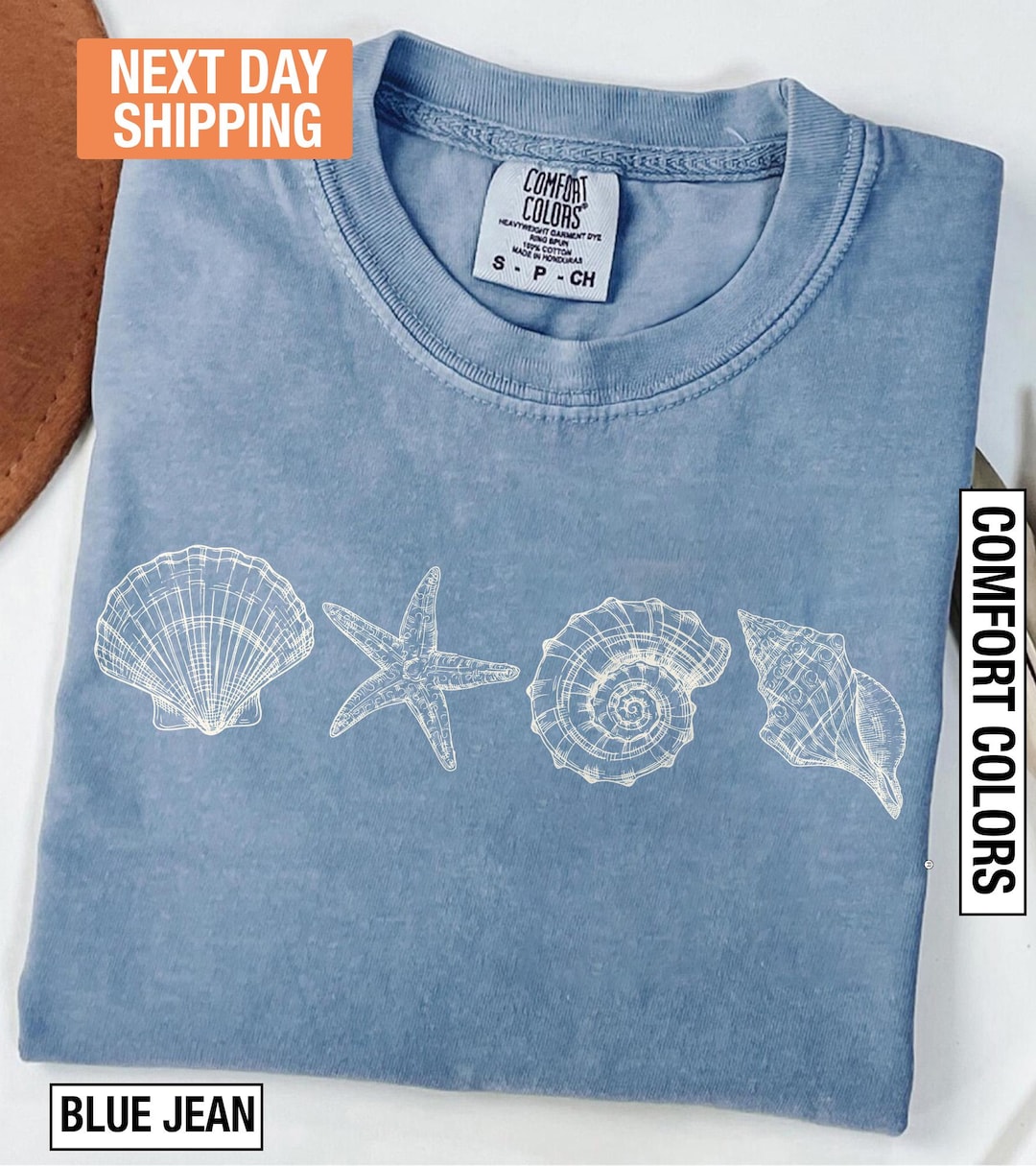 Shell Style Shirt Comfort Colors® Sea Shells 90s Vintage Style Tshirt, Retro Ocean Shell ...