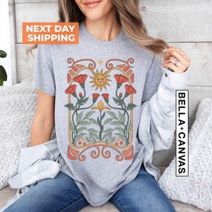 Celestial Sun and Wildflower Shirt: Art Nouveau Botanical Graphic Tee image 5