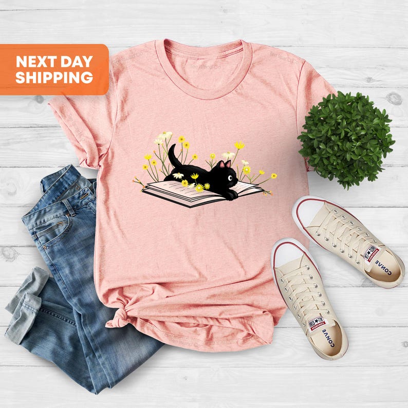 Cute Book Cat Shirt, Cat Shirt, Cute Reading Shirt, Books Shirt, Cute Cat Shirt, Reading Shirt, Book Lover, Cat Tshirt, Book Lover Gift image 3