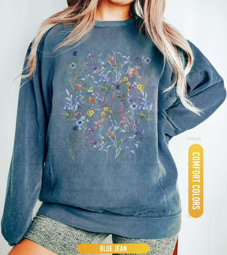 Vintage Pressed Flowers Sweatshirt, Comfort Colors® Boho Cottagecore ...