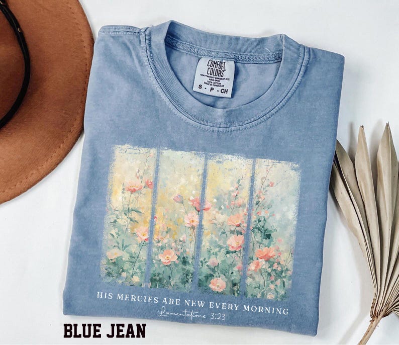Comfort Colors® Christian Shirt His Mercies Are New Every Morning Bible Verse Shirt Religious Women Gift Floral Jesus Shirt,Faith Christian image 3