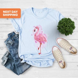 Maglietta con motivo fiammeggiante ad acquerello, regalo con maglietta a forma di fenicottero, maglietta da donna con motivo fenicottero, regalo a forma di fenicottero, regalo a forma di fenicottero per donna, amanti dei fenicotteri
