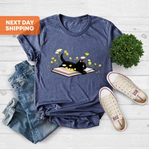 Cute Book Cat Shirt, Cat Shirt, Cute Reading Shirt, Books Shirt, Cute Cat Shirt, Reading Shirt, Book Lover, Cat Tshirt, Book Lover Gift image 2