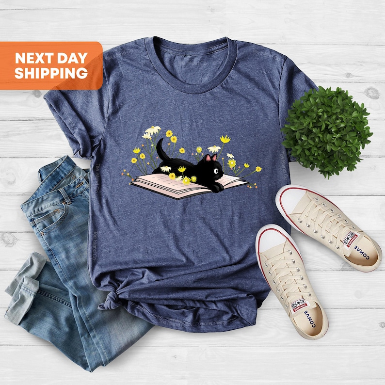 Cute Book Cat Shirt, Cat Shirt, Cute Reading Shirt, Books Shirt, Cute Cat Shirt, Reading Shirt, Book Lover, Cat Tshirt, Book Lover Gift image 2