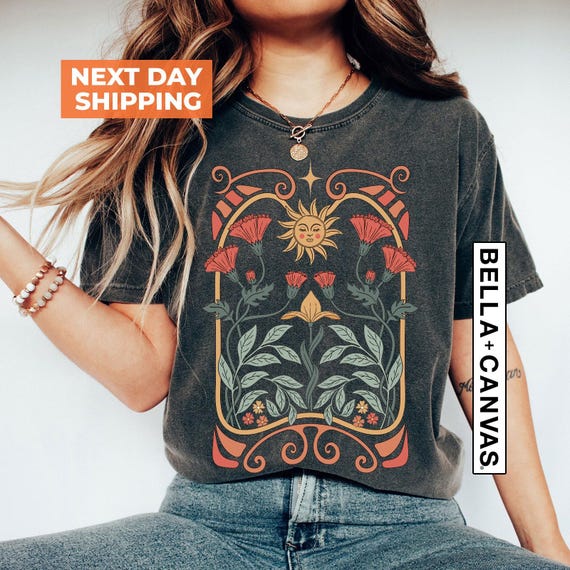 Boho Wildflowers Tshirt, Boho Floral Tshirt Art Nouveau, Boho Flowers Shirt, Floral Nature Shirt, Mystical Shirt, Art Nouveau Art Deco Shirt