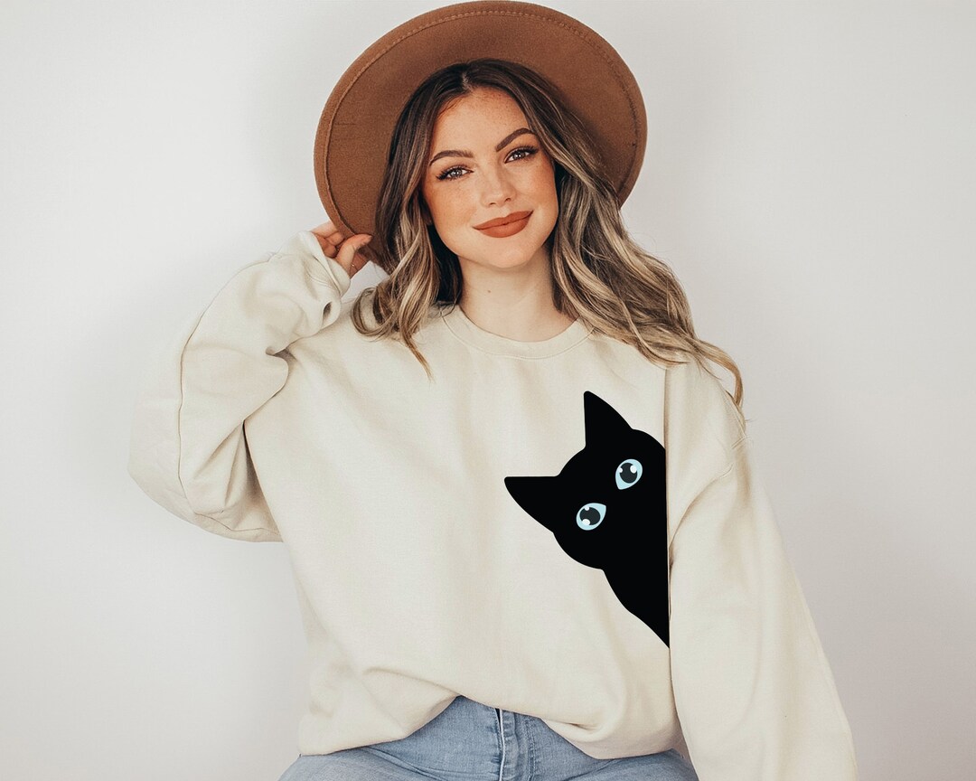 Black Cat Sweatshirt Cat Lover Sweatshirt Cat Lover Gift Etsy