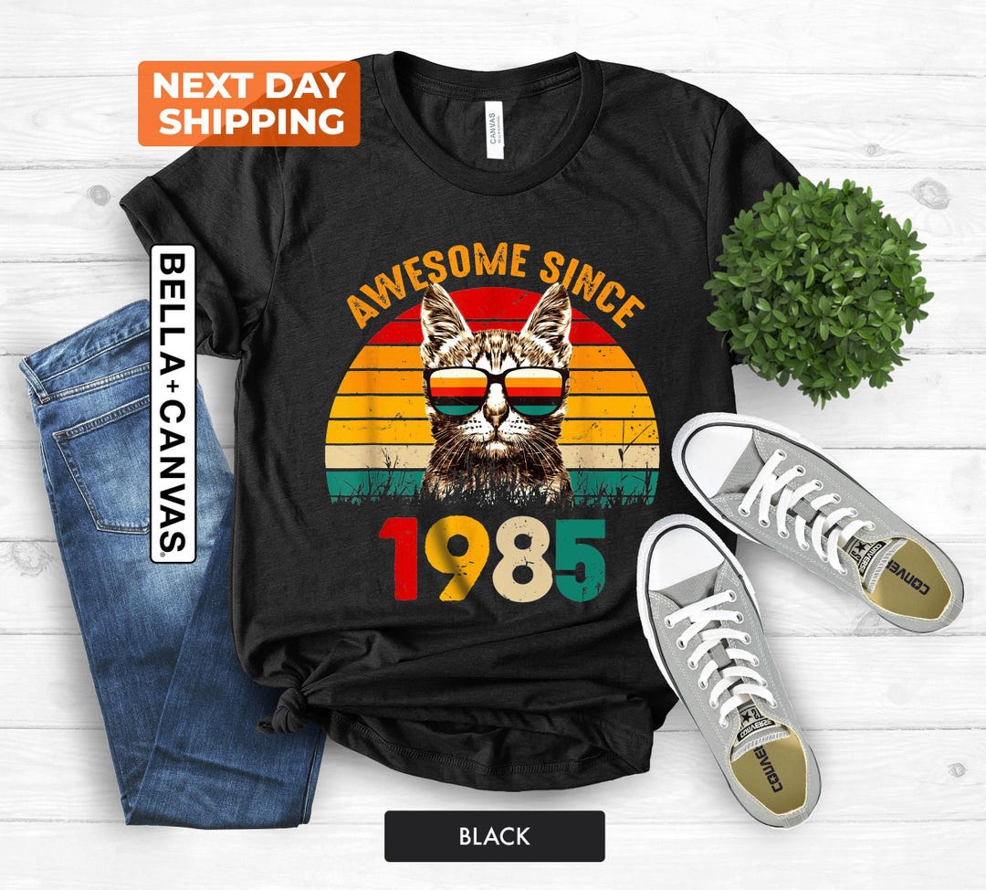 40th Birthday Shirt, 1985 Retro Cool Cat Shirt, Vintage 1985