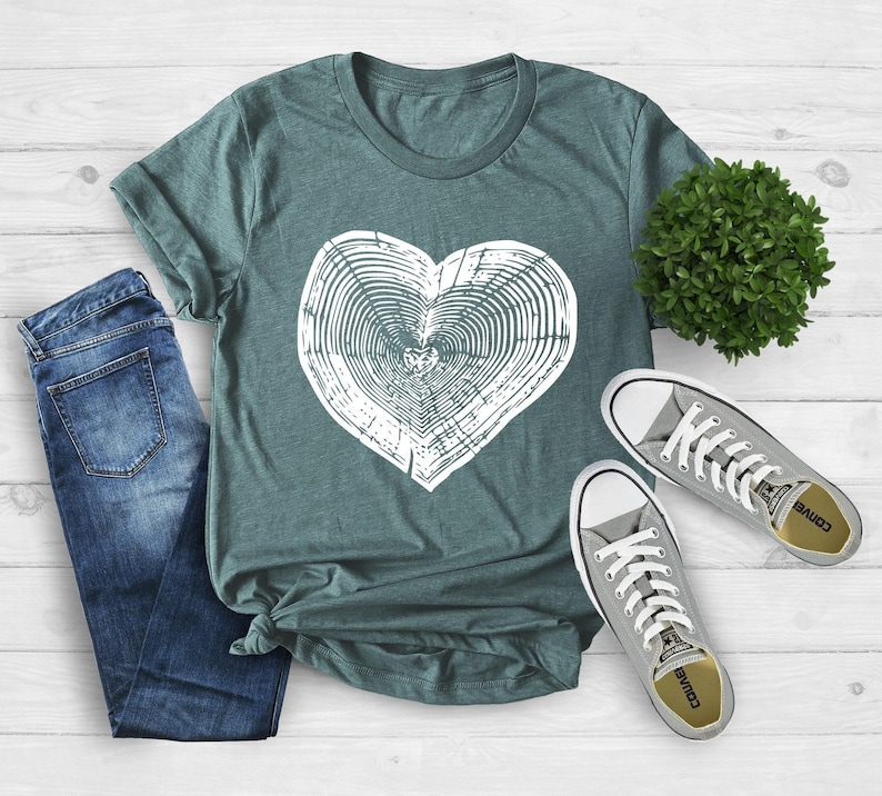 Tree Trunk Heart Shirt, Nature Life Shirt, Heart Wood Slice Shirt, Camping Shirt, Hiking Shirt, Gift For Mother, Campers Gift, Forest Shirt image 1