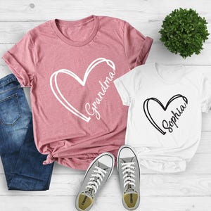Custom Text Heart Line Shirt, Personalized Family Shirt, Double Heart Shirt, Your Name Heart Shirt, Mom Grandma Father Nana Gift, Custom Tee