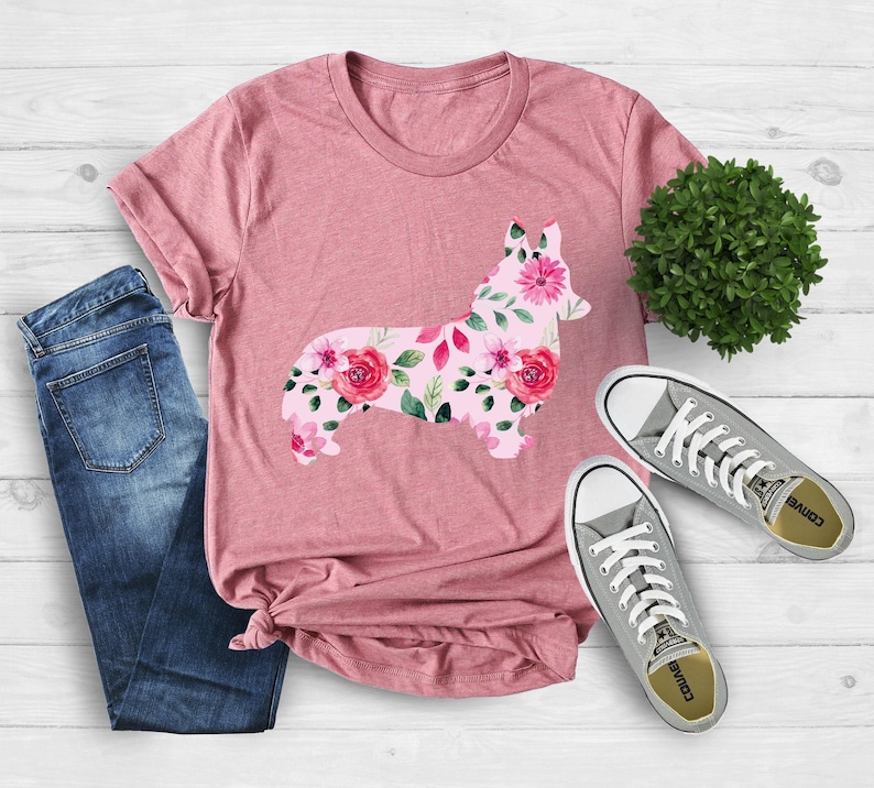 Cute Corgi Shirt, Corgi With Flower, Corgi Mom Life Shirt, Crazy Corgi Lady Shirt, Corgi Dog Lover Shirt, Gift for Corgi Owner, Dog Shirt 画像 1
