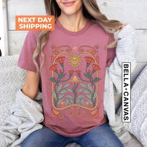 Celestial Sun and Wildflower Shirt: Art Nouveau Botanical Graphic Tee image 3