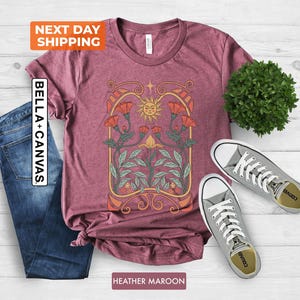 Celestial Sun and Wildflower Shirt: Art Nouveau Botanical Graphic Tee image 6